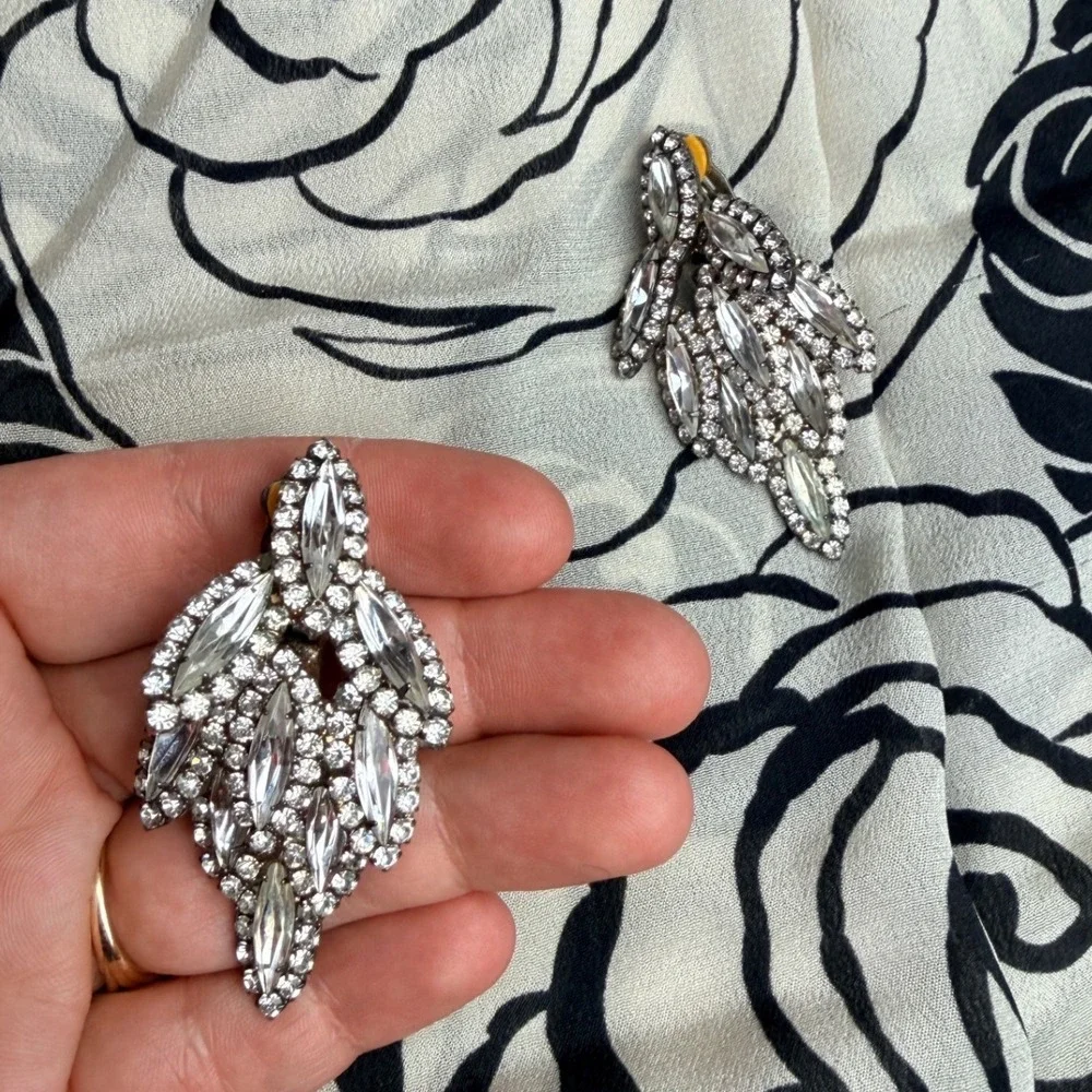 Vintage Sparkling Crystal Chandelier Clip On Earrings Statement -‎ GORGEOUS